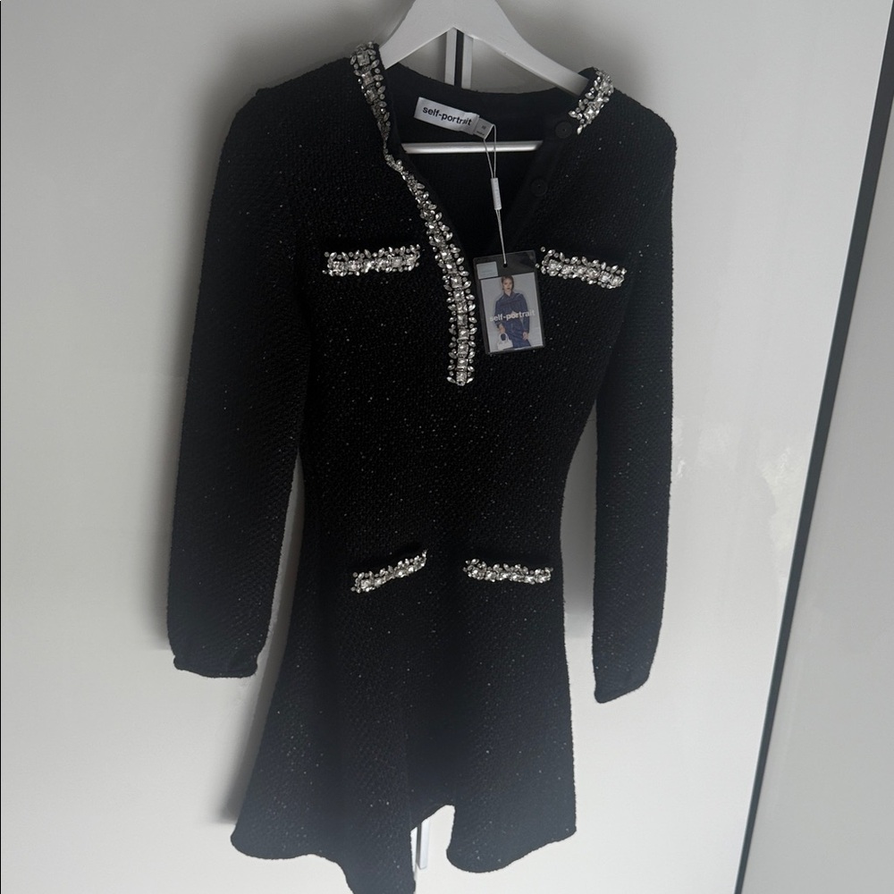 Self-Portrait Black Dress with Silver Details